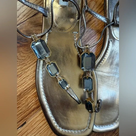 Prada Gold Leather Beaded Sandals - Picture 3 of 6